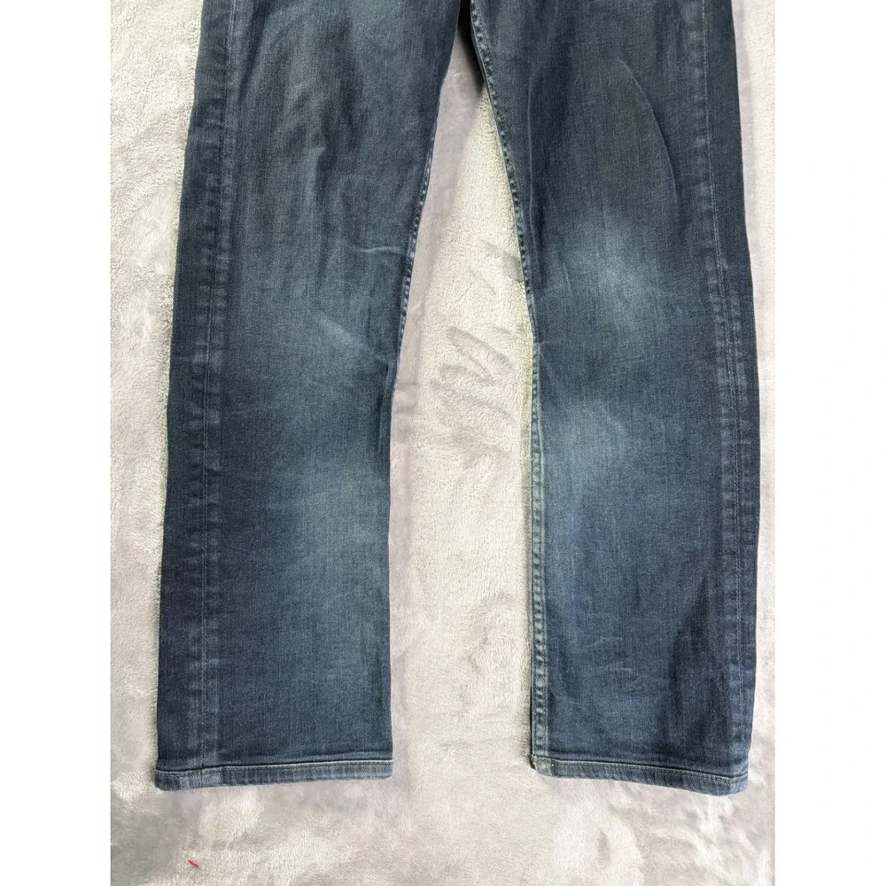 VTG USA 7 For All Mankind Jeans Slimmy Mens 31x28 Blue Embroidered Stretch